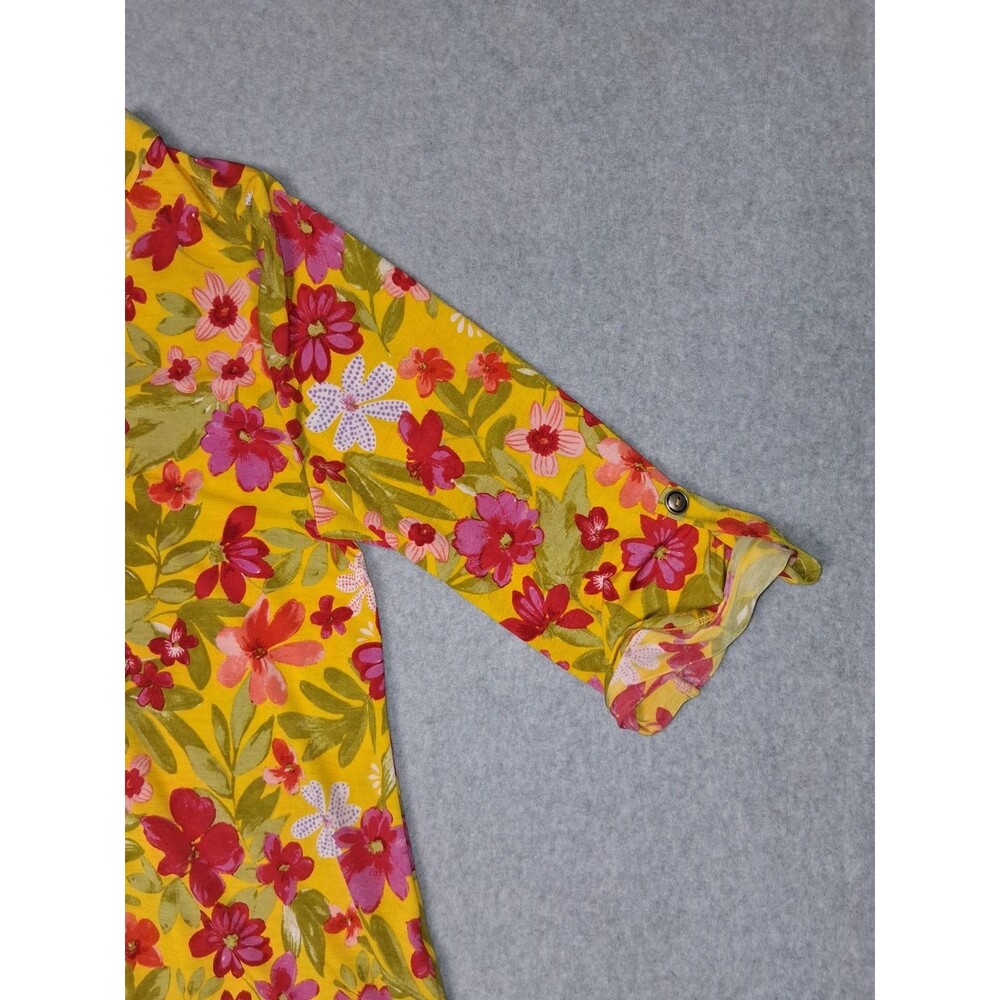 Dear Scarlett 3/4 Roll Tab Sleeve Popover tunic Blouse Large Yellow Floral Boho - Picture 4 of 12